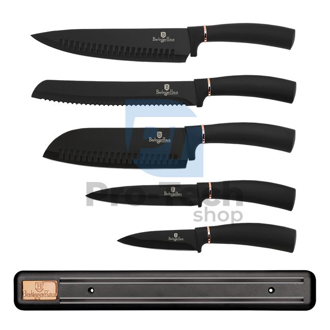 6dílná sada kuchyňských nerezových nožů s magnetickým držákem BLACK- ROSE GOLD 19707
