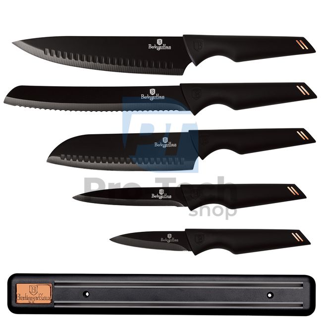 6dílná sada kuchyňských nerezových nožů s magnetickým držákem BLACK- ROSE GOLD 19708