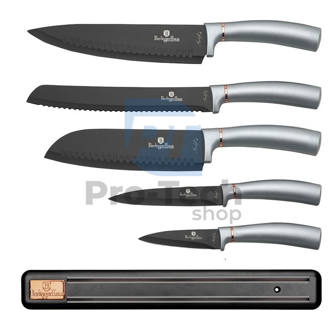 6dílná sada kuchyňských nerezových nožů s magnetickým držákem GREY 19859