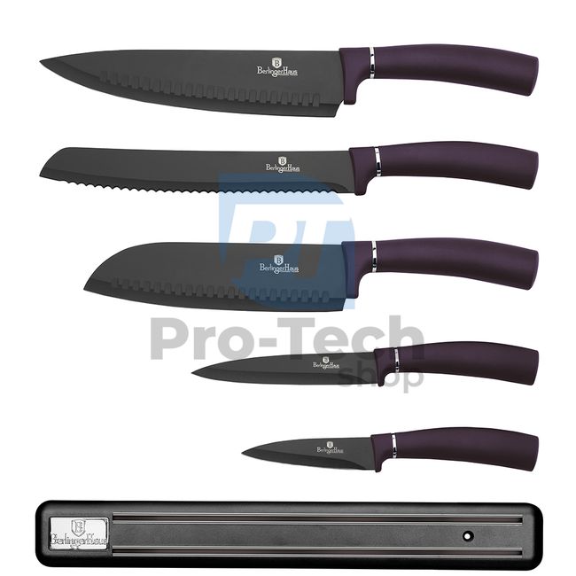 6dílná sada kuchyňských nerezových nožů s magnetickým držákem PURPLE 20271