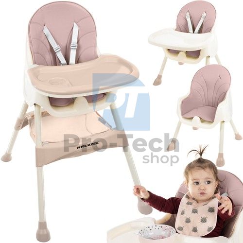 Dětská jídelní židlička Kruzzel - pudrově růžová 75236